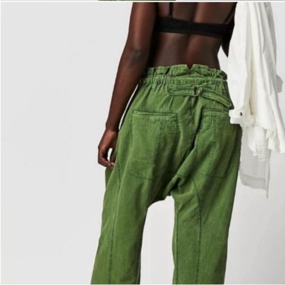 Free People Runyon Distressed Green Drawstring Cropped Pants Boho - Picture 3 of 15